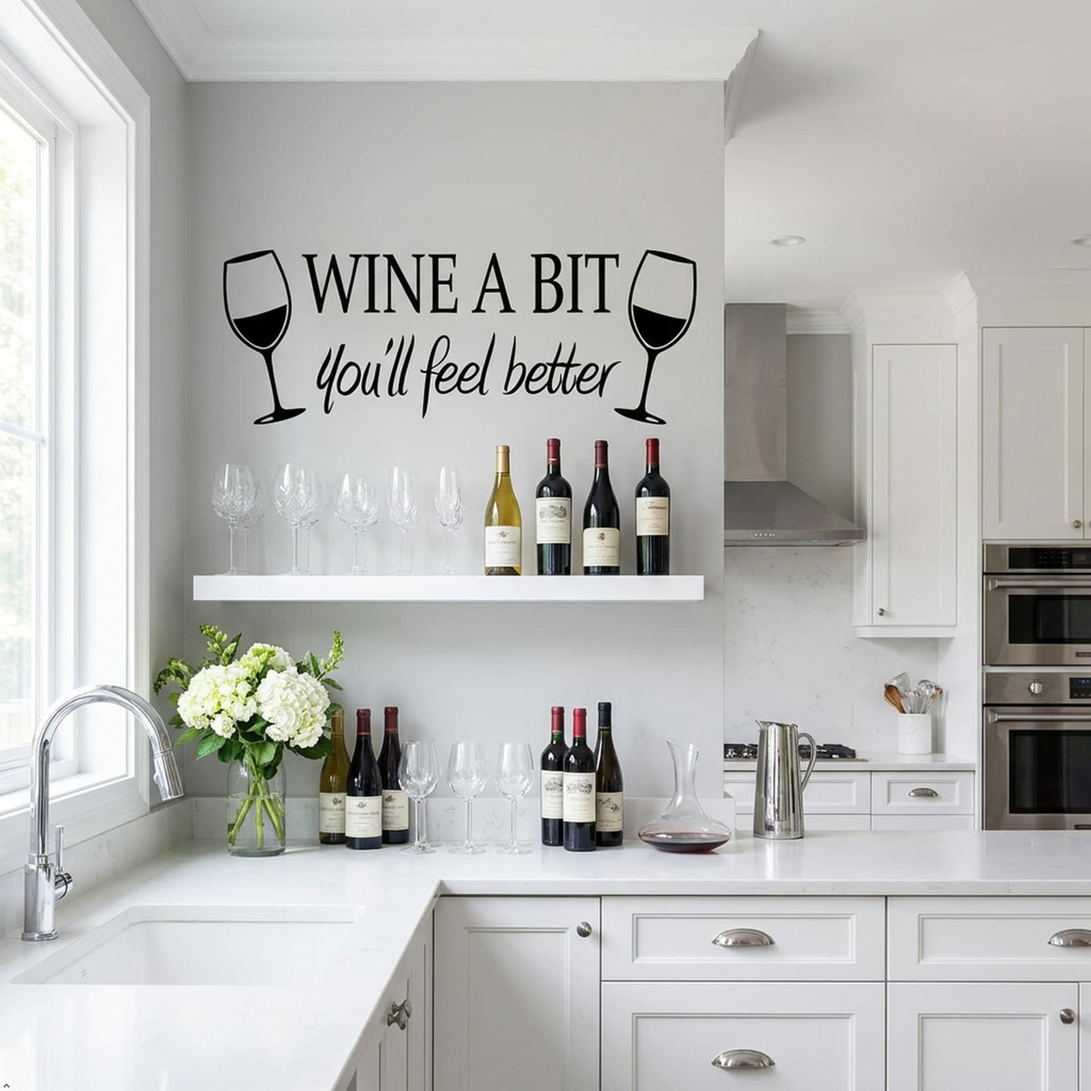 Picniva Wine a Bit You'll Feel Better Vinyl Wall Decal, Black, 22 x 9 in