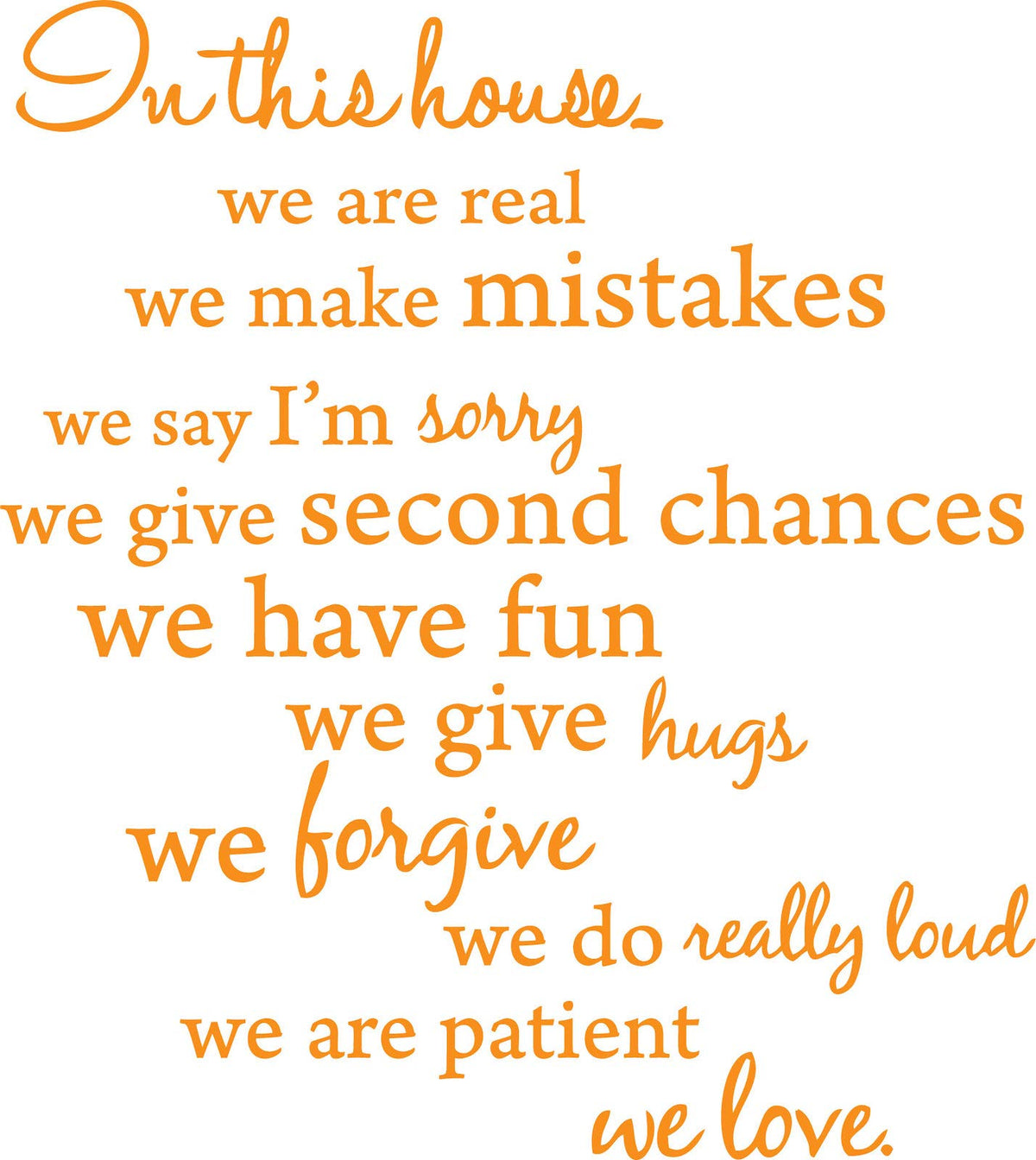 Picniva In This House Vinyl Wall Decal Orange, 22 inch Square