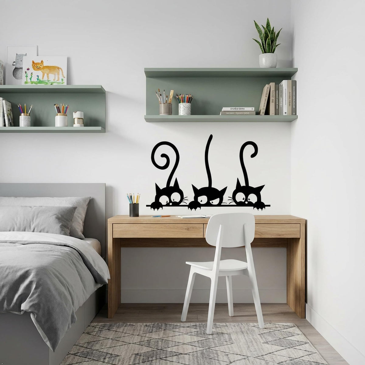 Decaltor Three Peeking Cats Vinyl Wall Decal for Home Decor