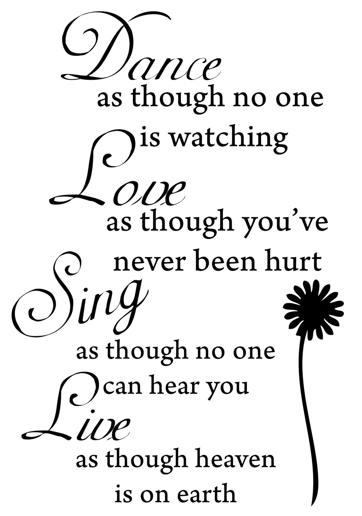 Picniva Dance Love Sing Live Wall Decal, Black, Size 15 x 23