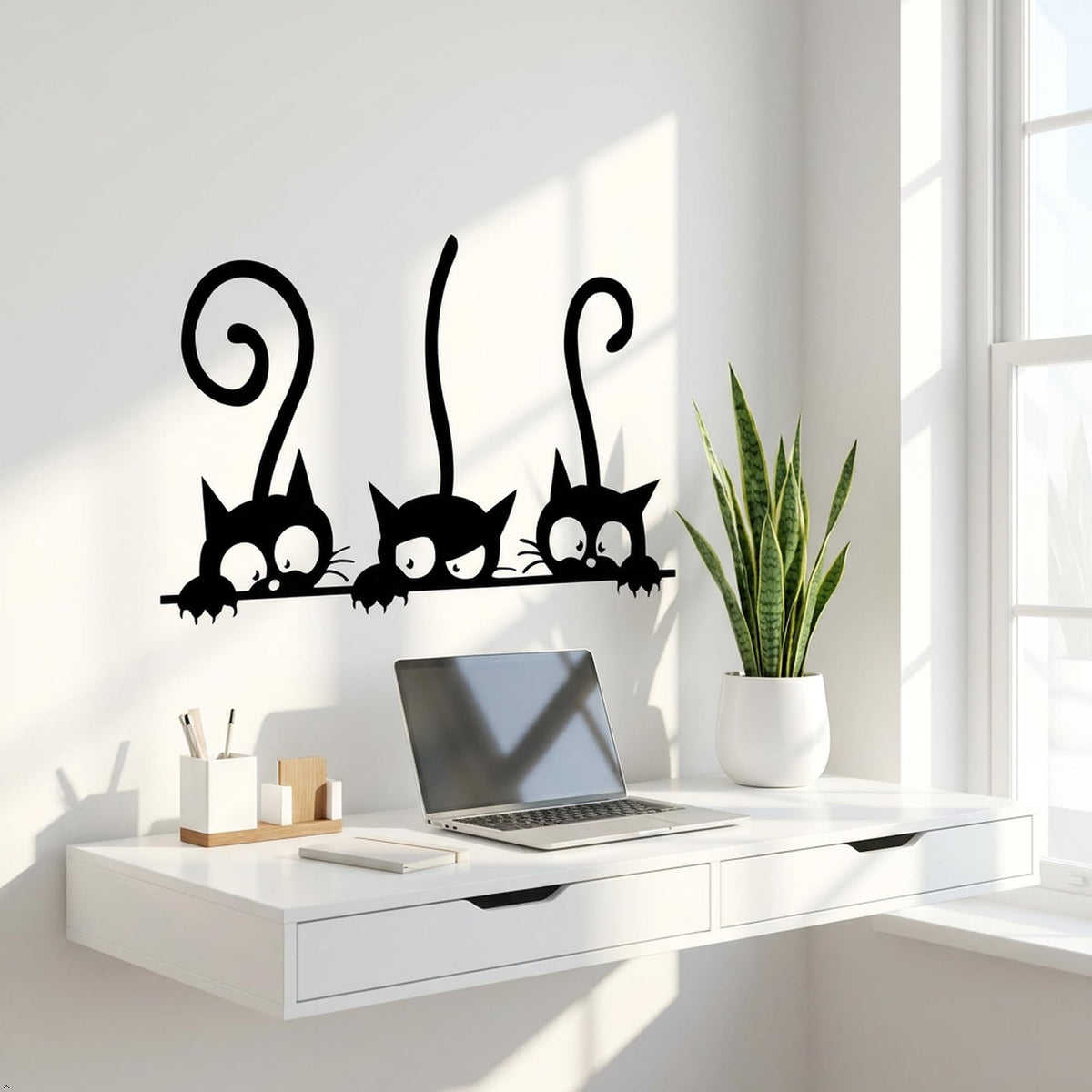 Decaltor Three Peeking Cats Vinyl Wall Decal for Home Decor