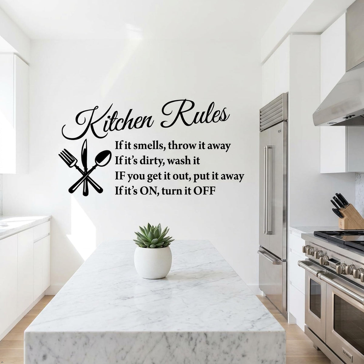 Picniva White 26x16 Kitchen Rules Vinyl Wall Decal Dining Quote Decor