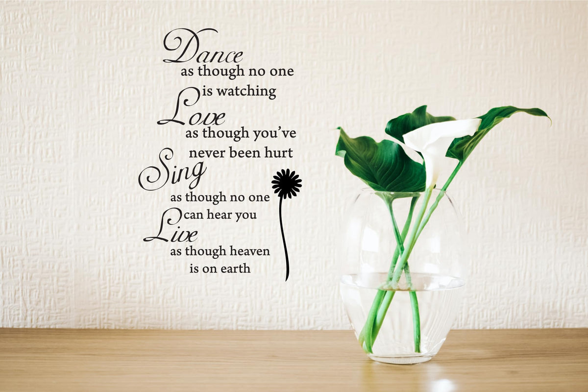 Picniva Dance Love Sing Live Vinyl Wall Decal, White, 22 x 34 in, Quote