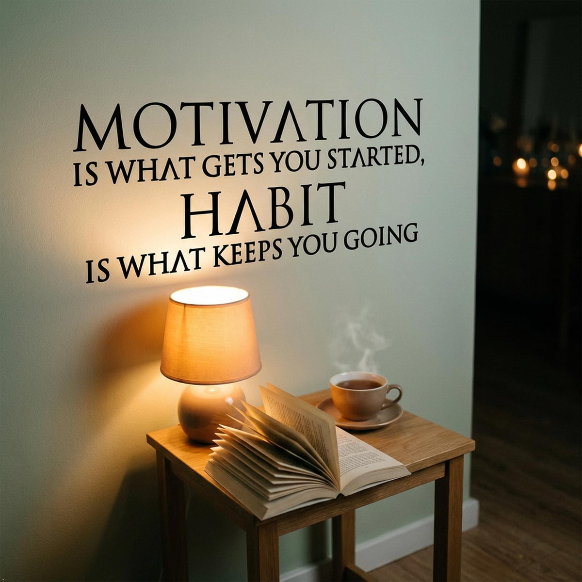 Picniva Motivation and Habit Quote Vinyl Wall Decal (Black, 35''Width)