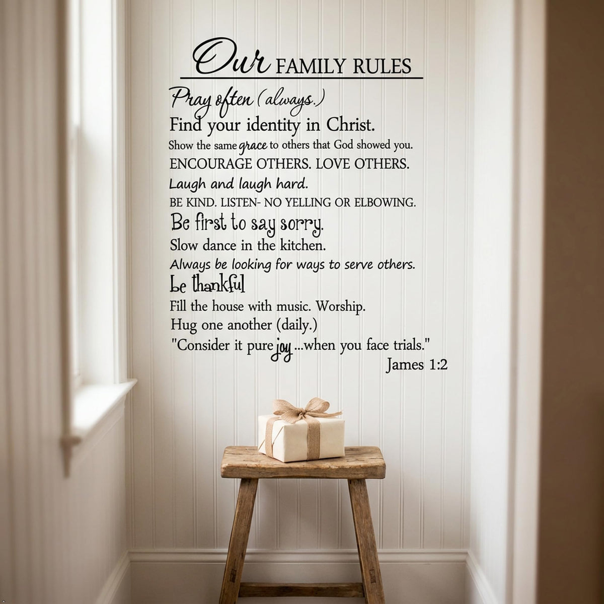 Our Family Rules Vinyl Wall Art Quote Decal Sticker Home Decor (Black, 35'' Width)