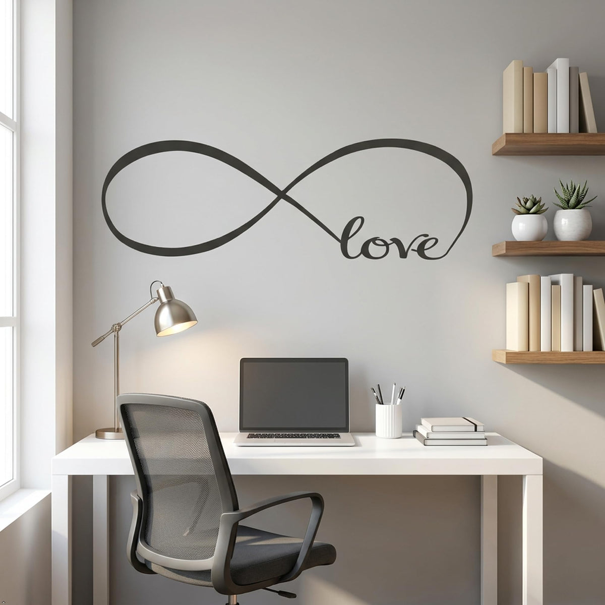 Picniva Infinity Symbol Love Wall Decal, White, 10 x 28 in