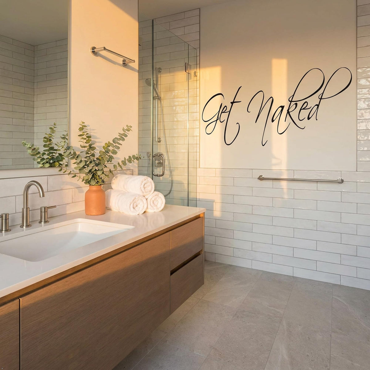 Picniva Get Naked Vinyl Bathroom Wall Decal, Black, 10 x 34 in
