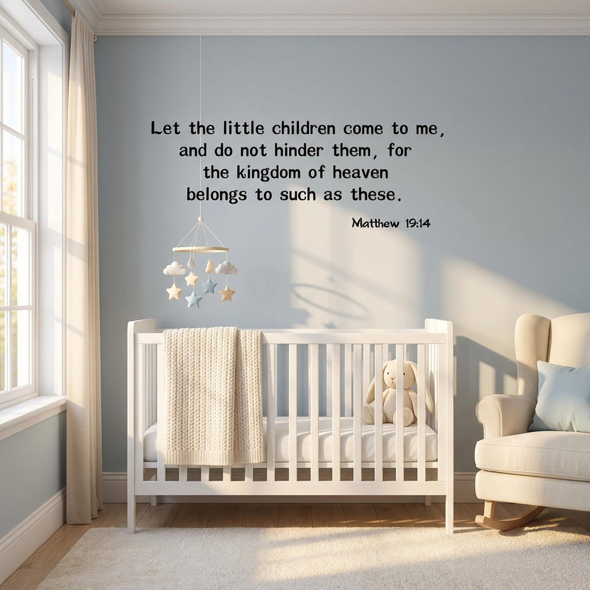 Picniva Matte Black Matthew 19 14 Bible Vinyl Wall Decal Christian Faith (Black, 40'' Width)