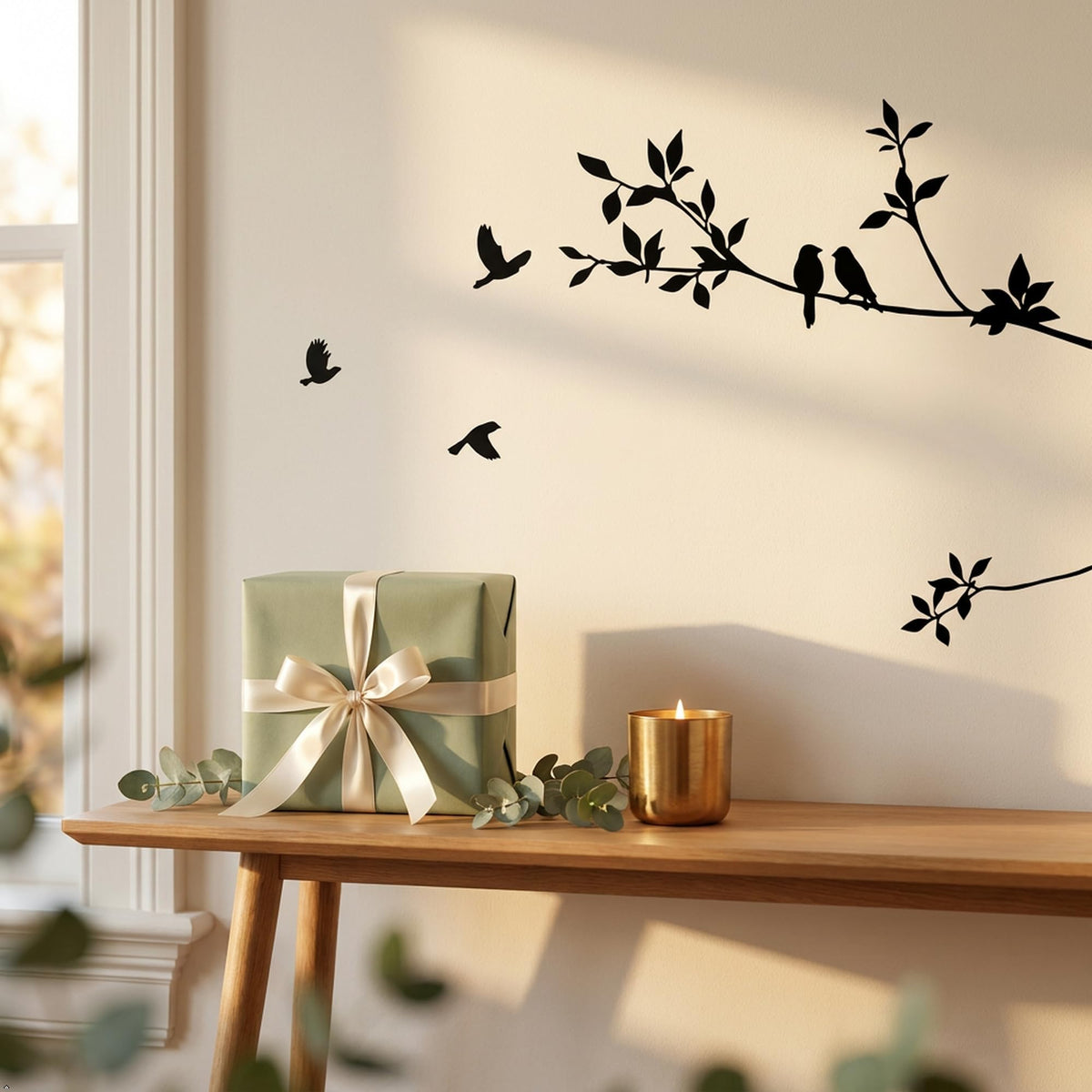 Picniva Flying Birds Tree Branch Vinyl Wall Decal, Black, 13 x 30 in