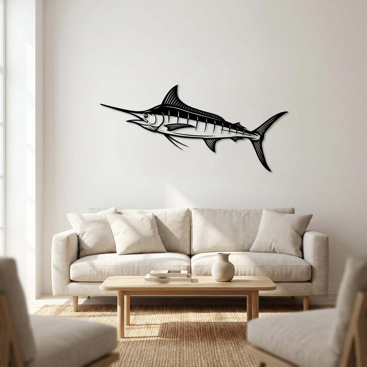 Picniva Marlin Style20 Wall Decal Removable Home Decor (Black, 40''Width)