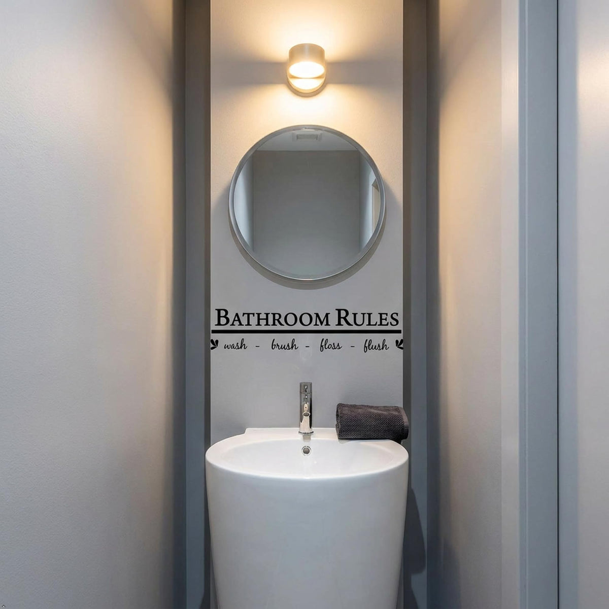 Decaltor Bathroom Rules Vinyl Wall Decal, Black, 22 x 6 in, Home Decor