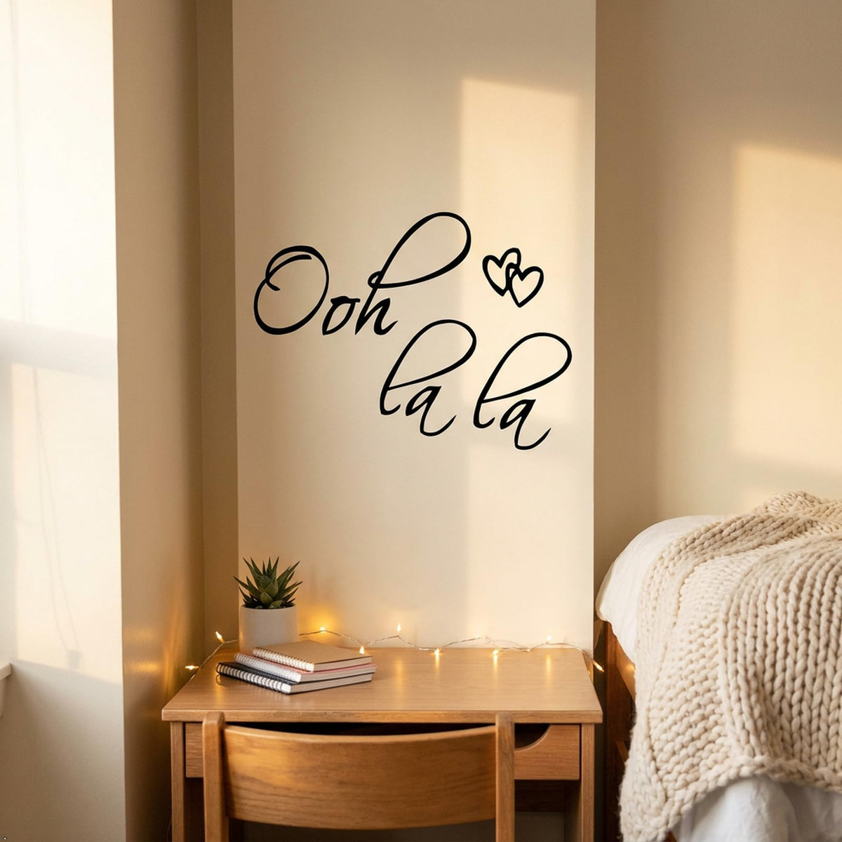 OOH LA LA Paris France Hearts Love Quote Vinyl Wall Decal Decor Art Sticker - Size: 22"x 14"