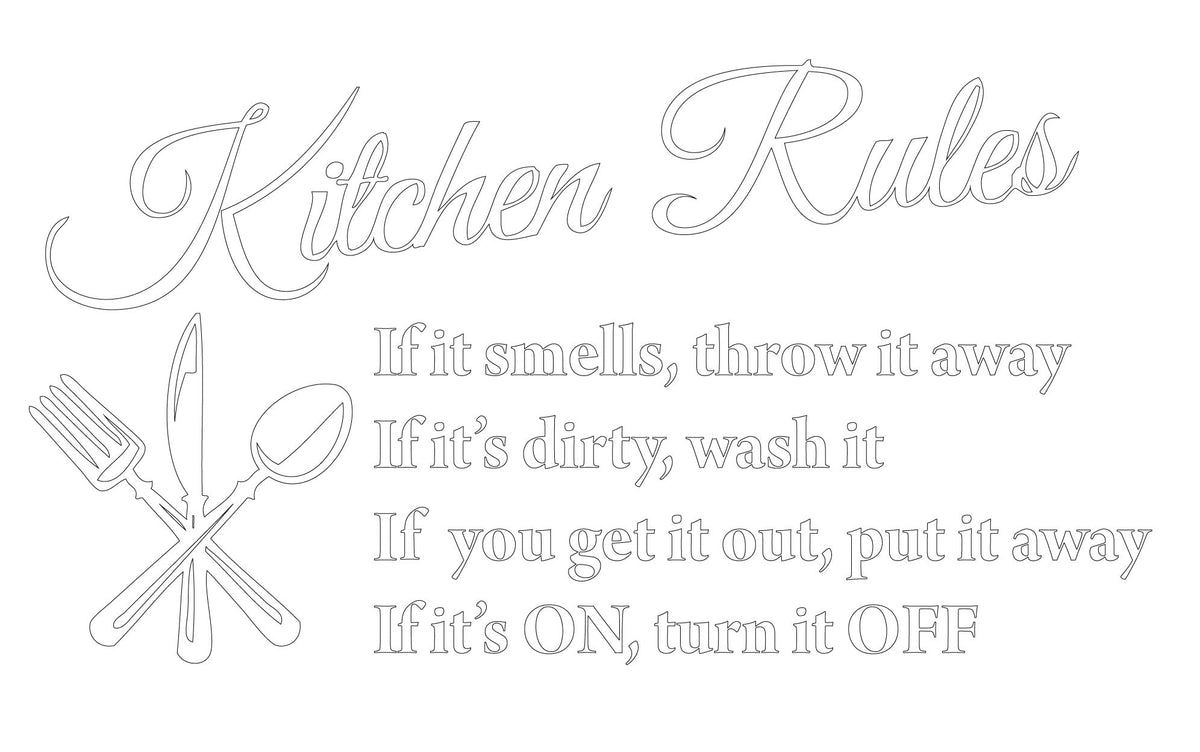 Picniva White 31x19 Kitchen Rules Vinyl Wall Decal Dining Quote Decor