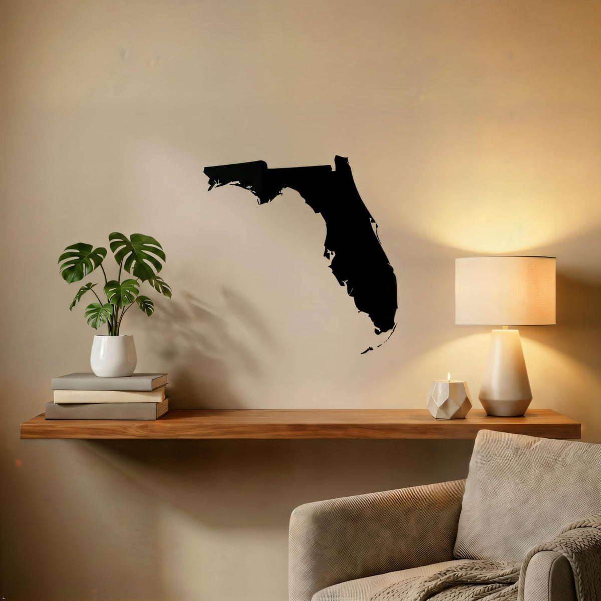 Picniva Florida State Map Removable Vinyl Wall Decal, Black, 3 in Wide - Color: black - Size: 3 inches