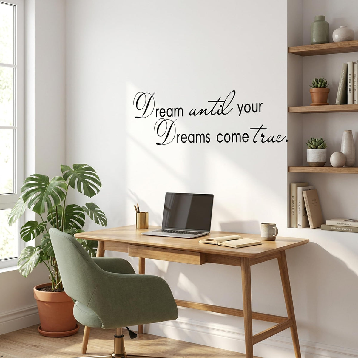 Picniva Dream Until Your Dreams Come True Wall Decal, White, 7 x 28 in