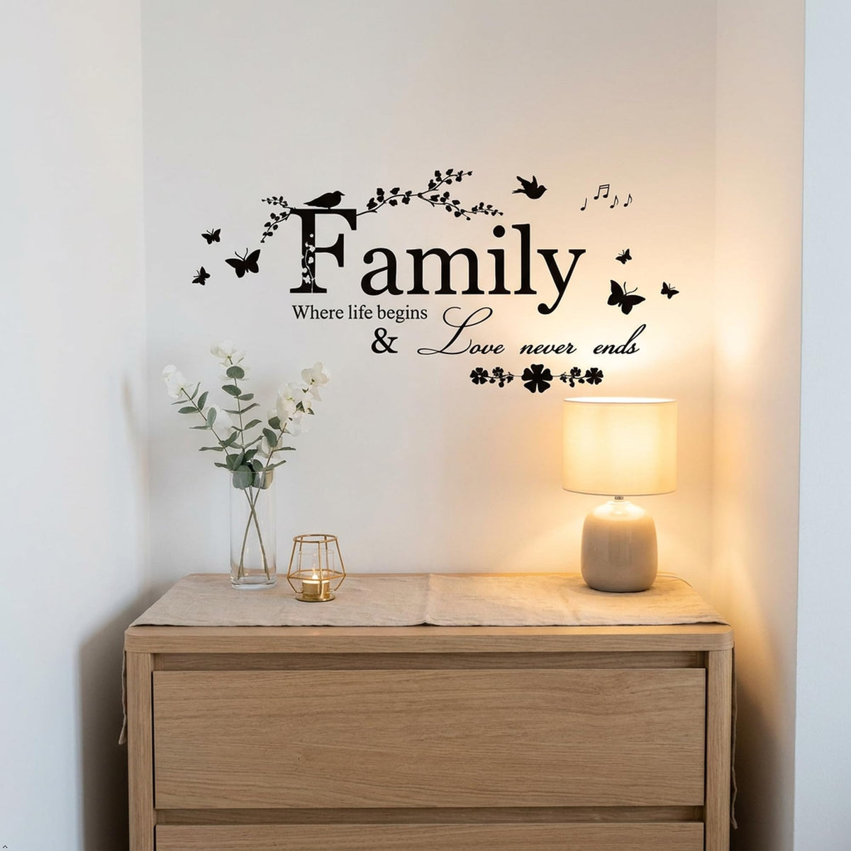 Picniva Family Quote Lettering Vinyl Wall Decal, Black, 22 x 10 inches