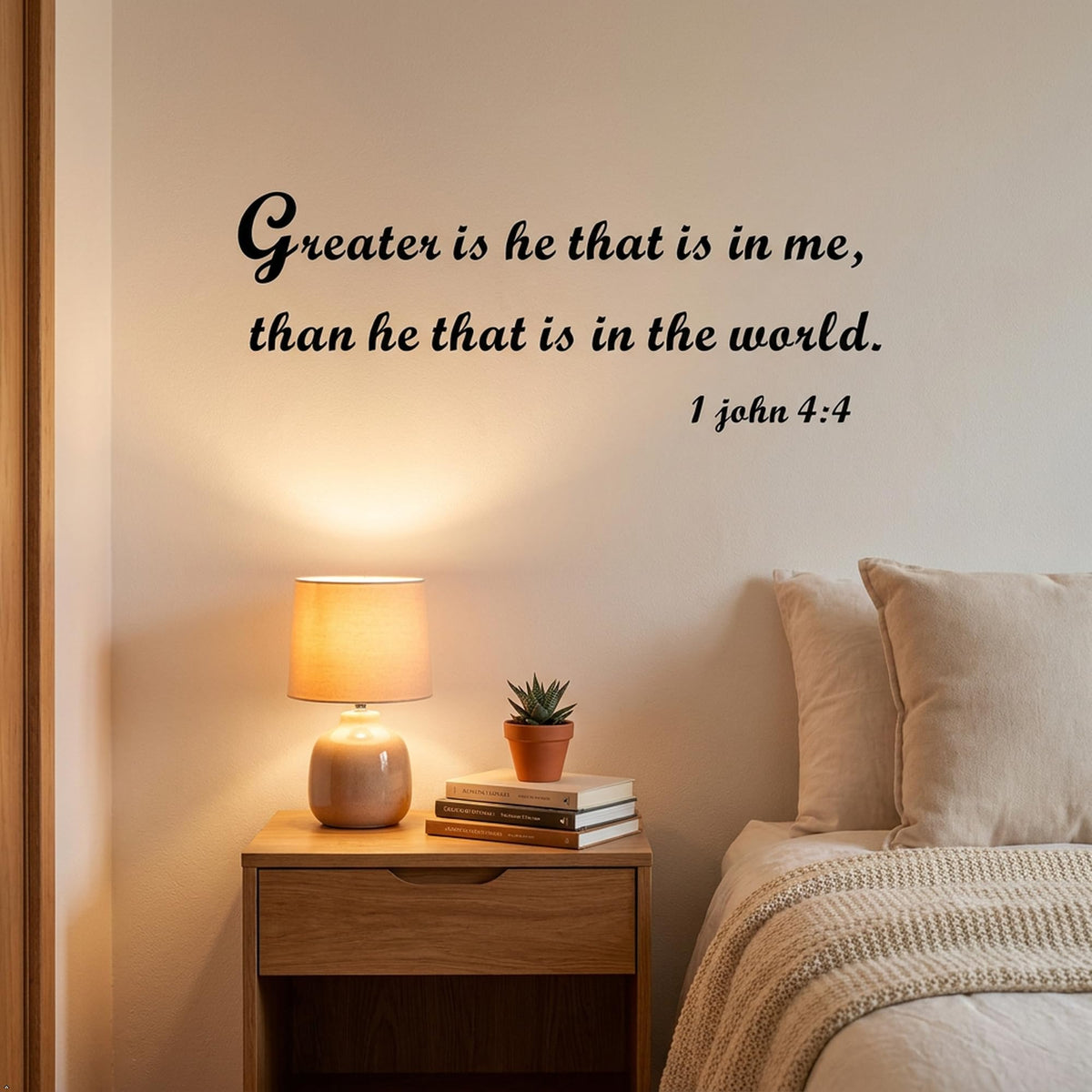 Picniva Greater is He that in Me Than Vinyl Wall Decal Faith (Black, 40'' Width)