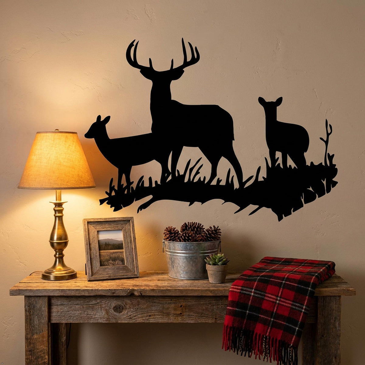 Picniva Buck Deer Doe Silhouette Wall Decal, Black, 16 x 23 in