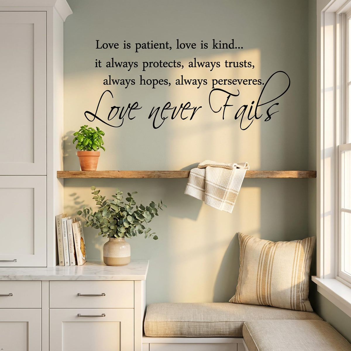 Picniva Love Is Patient Scripture Vinyl Wall Decal, White, 30 x 13 in
