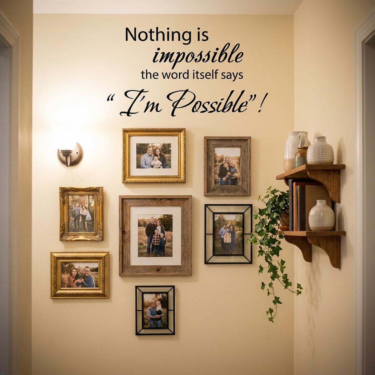 Picniva Nothing Is Impossible Quote Wall Decal, Black, Size 22 x 12.5