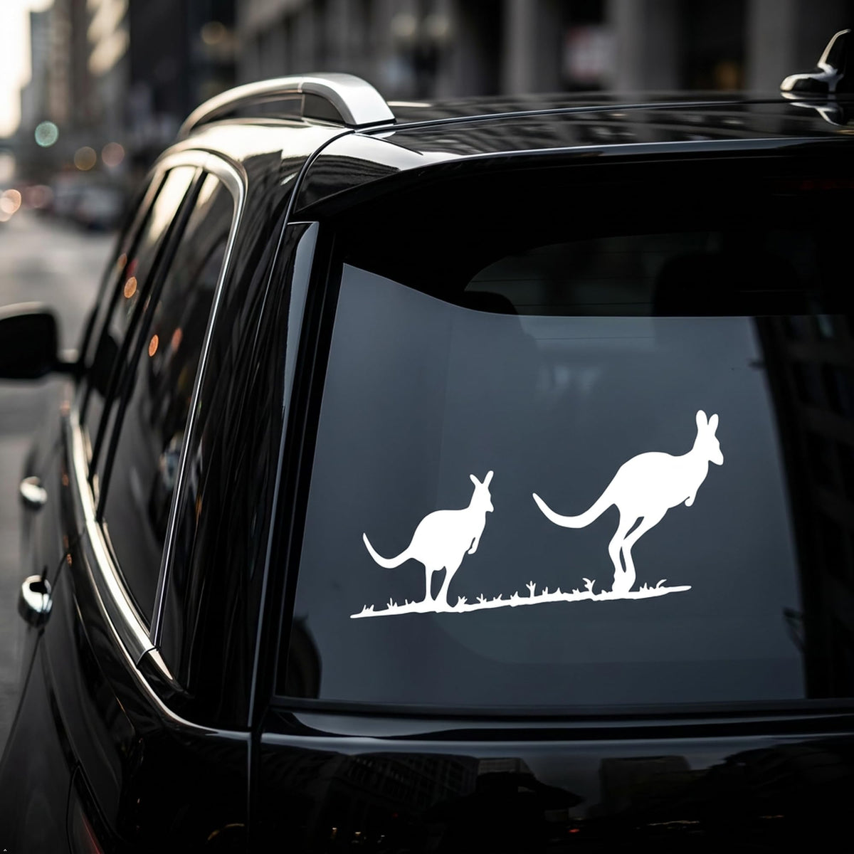 Picniva Kangaroo Pair Sty1 Black Vinyl Car Window Decal, Approx 5 in