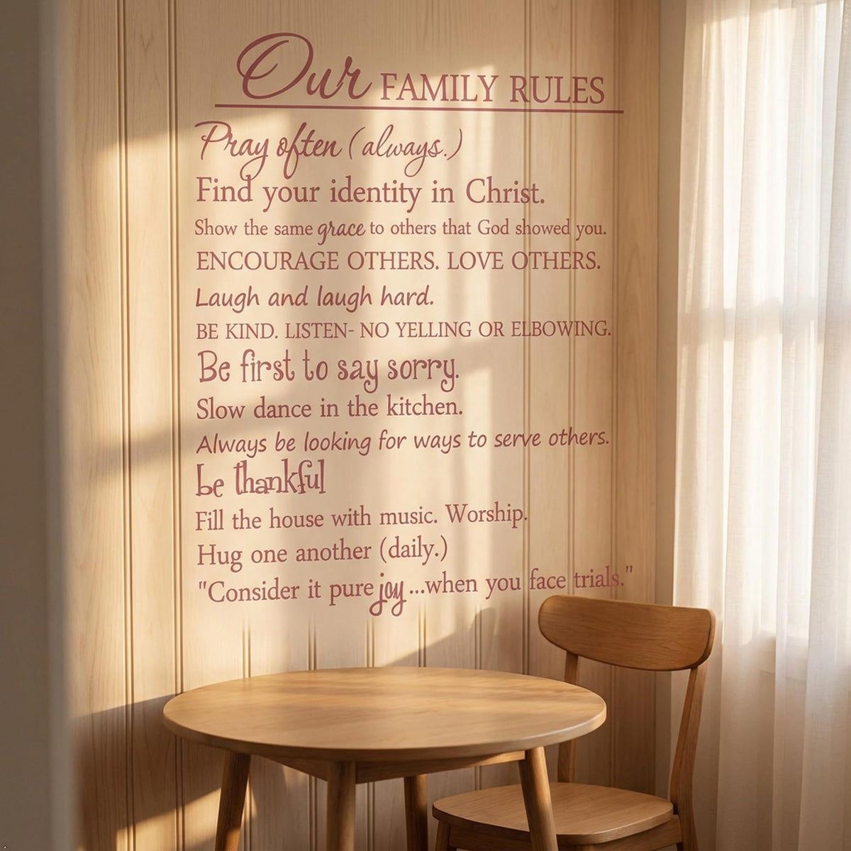 Our Family Rules Vinyl Wall Art Quote Decal Sticker Home Decor (Pink, 35'' Width)