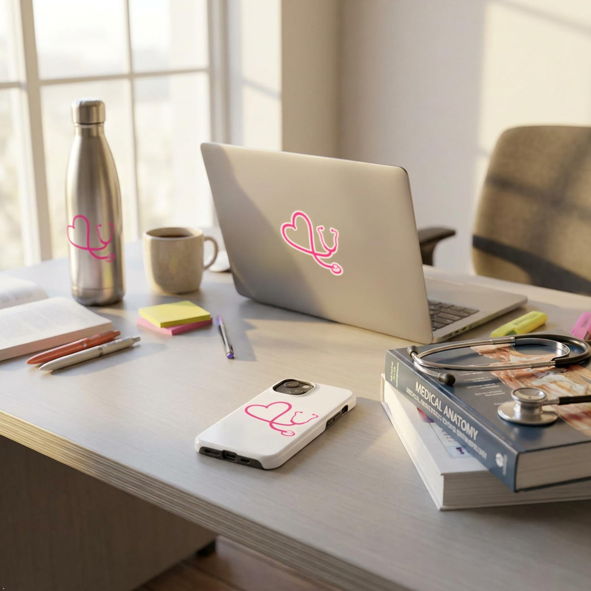 Decaltor Heart Stethoscope Vinyl Decal for Car Window Laptop, 6 in