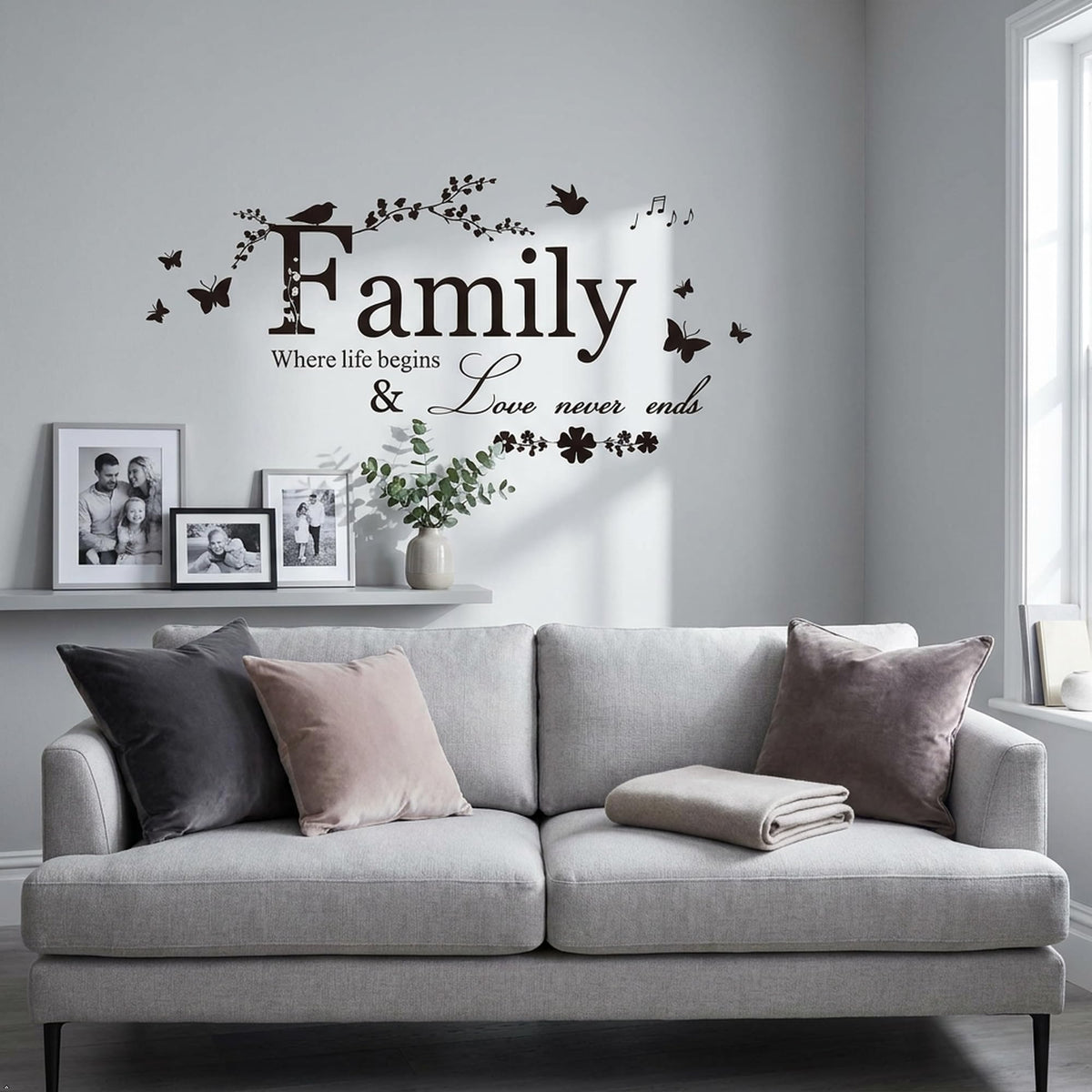 Picniva Family Quote Lettering Vinyl Wall Decal, Black, 22 x 10 inches
