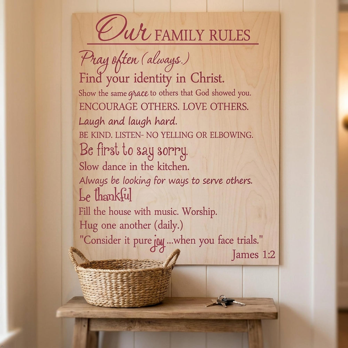 Our Family Rules Vinyl Wall Art Quote Decal Sticker Home Decor (Pink, 22'' Width)