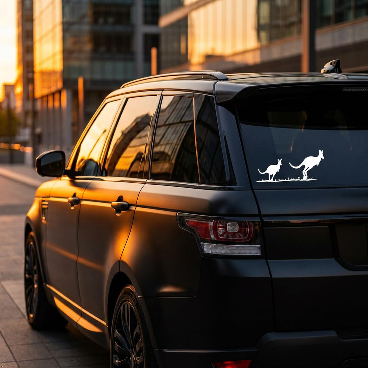 Picniva Kangaroo Pair Sty1 Black Vinyl Car Window Decal, Approx 5 in