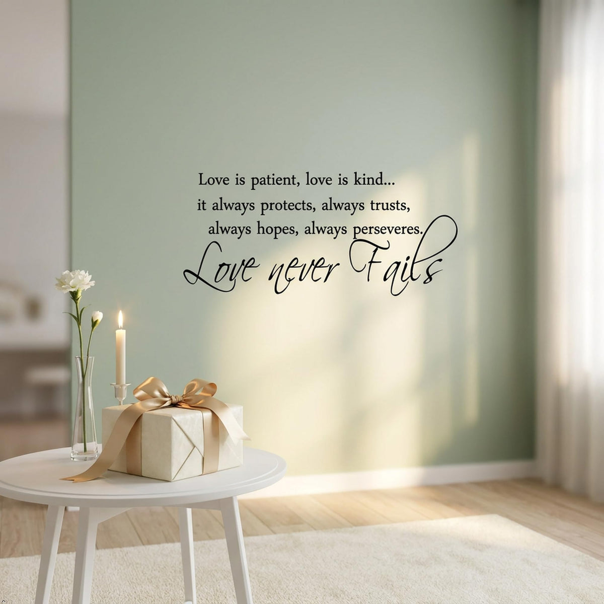 Picniva Love Is Patient Scripture Vinyl Wall Decal, White, 30 x 13 in
