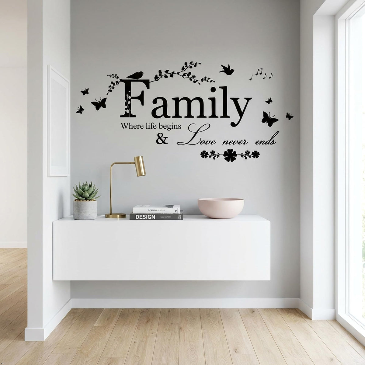 Picniva Family Quote Lettering Vinyl Wall Decal, Black, 22 x 10 inches