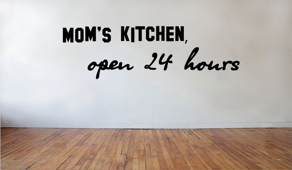 Picniva Mom's Kitchen, Open 24 Hours Vinyl Wall Decal, 22x9 in