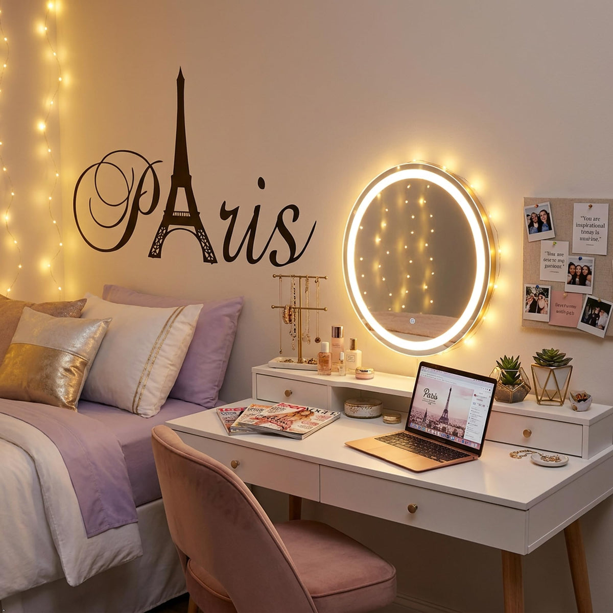 Decaltor Paris Eiffel Tower Vinyl Wall Decal for Girls Bedroom Decor