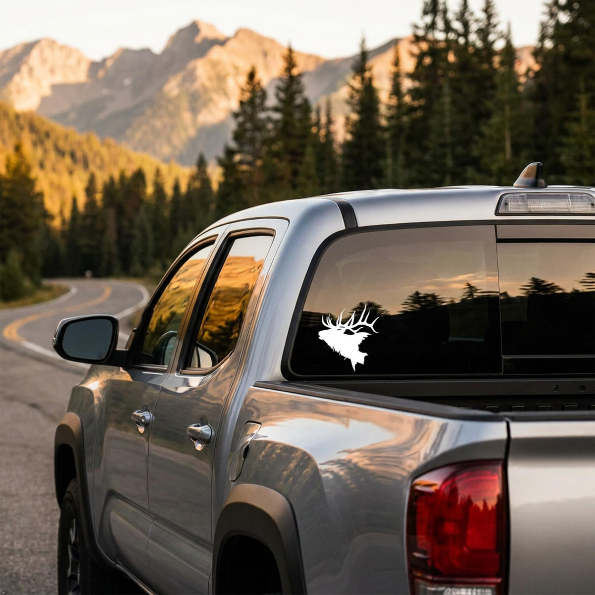 Picniva Elk Head Vinyl Car Decal, White, 10 in Wide