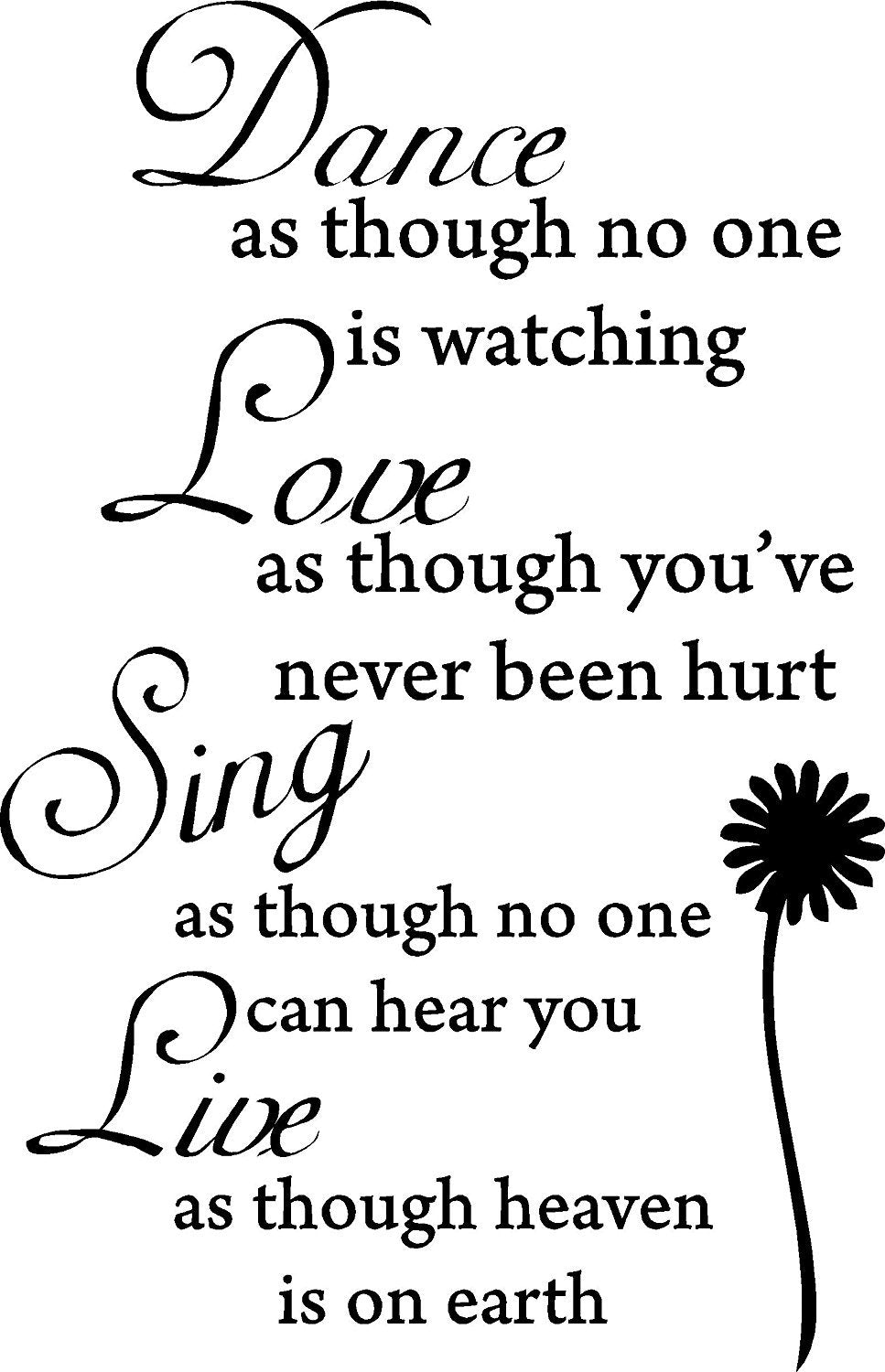 Picniva Dance Love Sing Live Vinyl Wall Decal, Black, 22 x 34 in, Quote