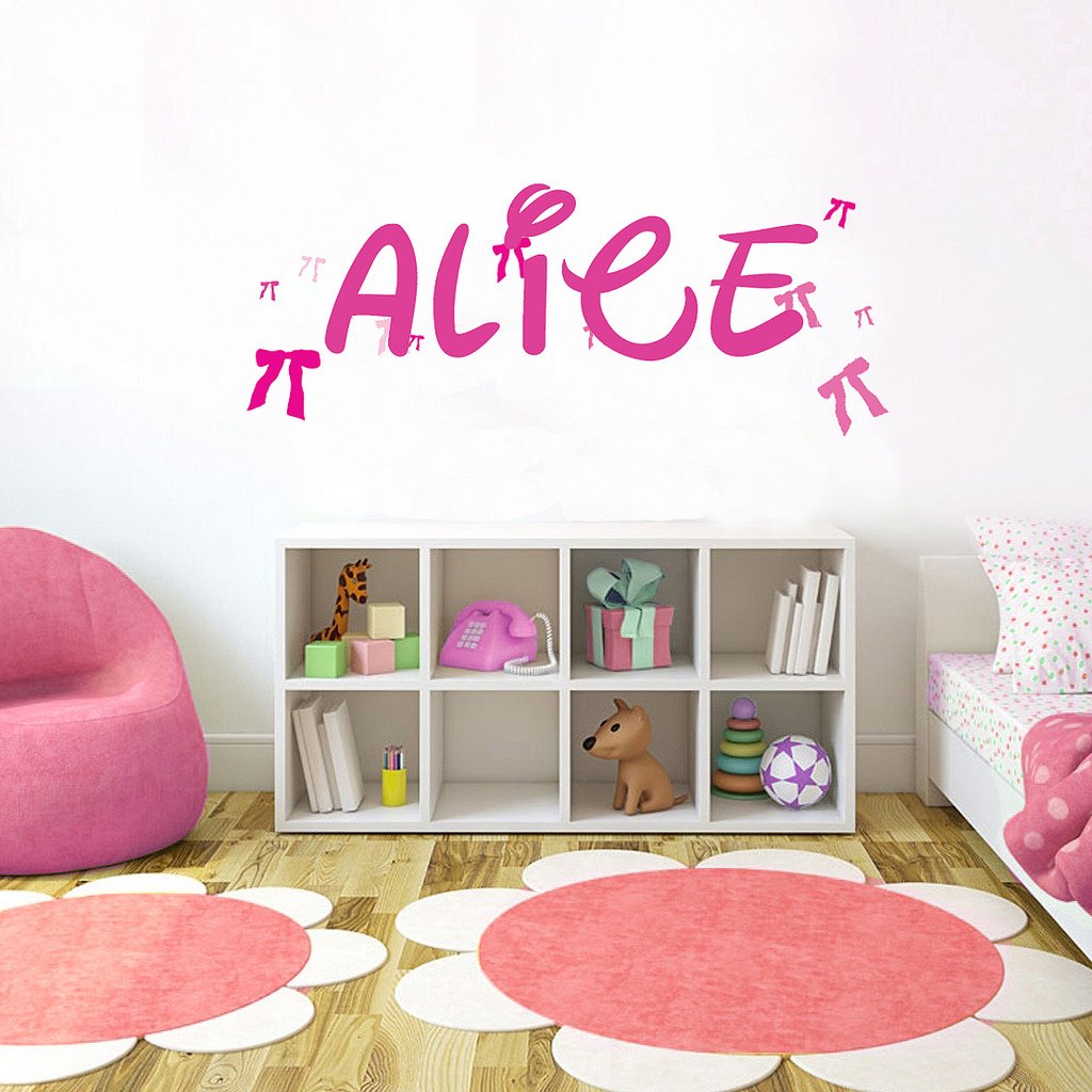 Picniva Custom Baby Name Wall Decal, Pink Ribbon, Font Two