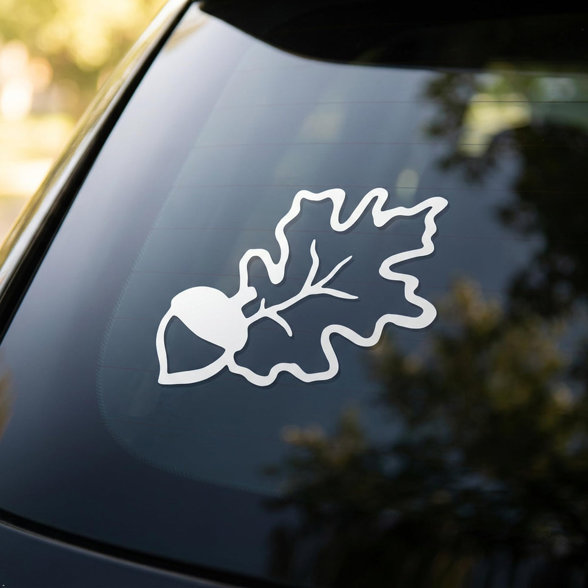 Picniva Acorn Oak Leaf White Vinyl Car Window Decal, Approx 5 in