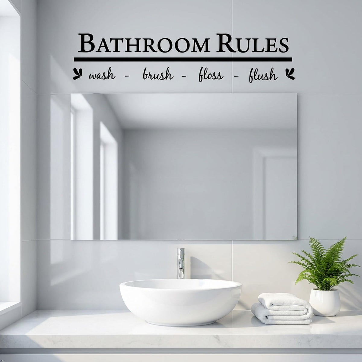 Decaltor Bathroom Rules Vinyl Wall Decal, Black, 22 x 6 in, Home Decor