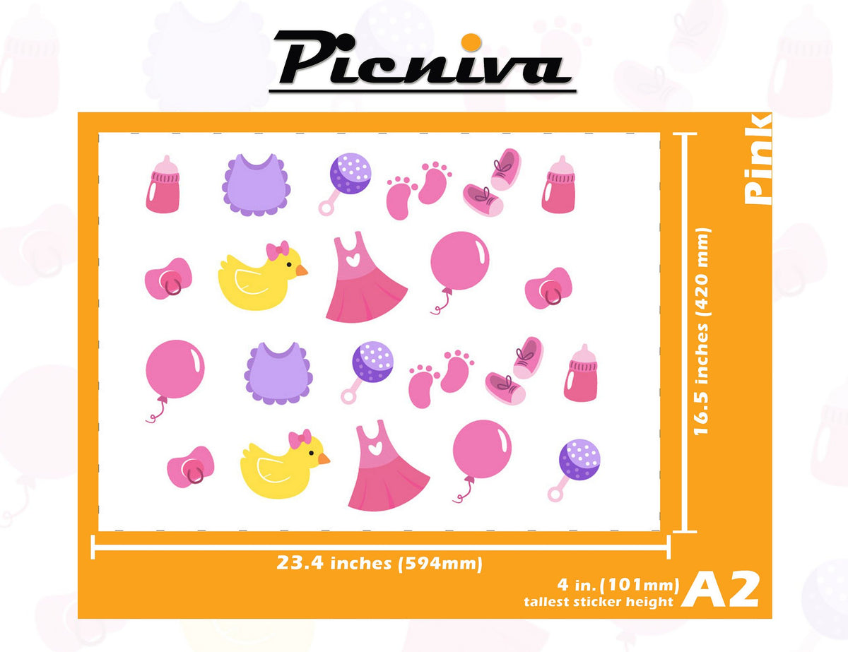 Picniva Baby Girl Clear Vinyl Wall Stickers, A2, 4 in Tallest