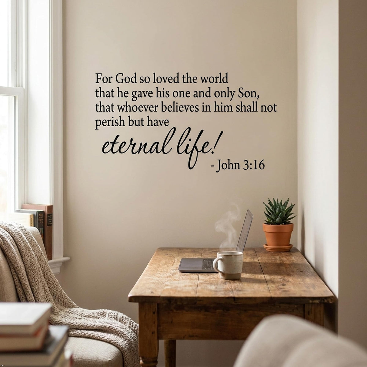 John 3:16 Scripture Vinyl Wall Decal Christian Bible Verse Prayer Decor