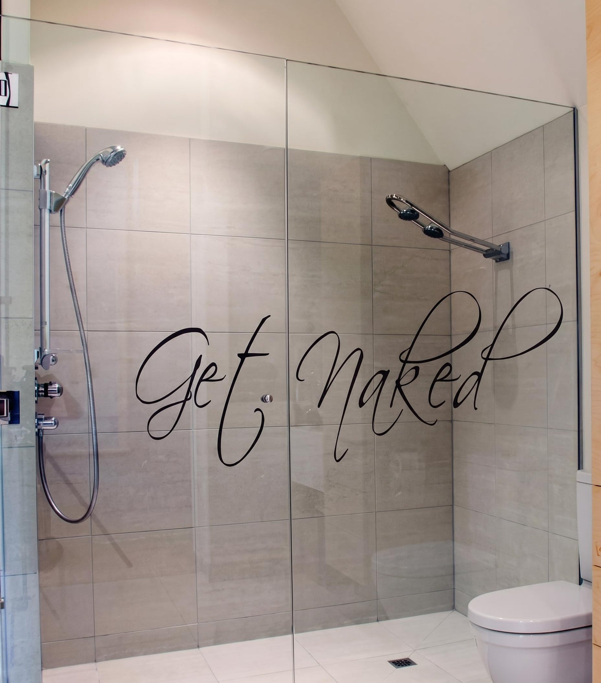 Picniva Get Naked Vinyl Bathroom Wall Decal, Black, 10 x 34 in