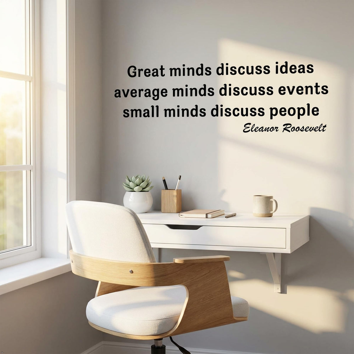 Picniva Great Minds Discuss Ideas Wall Decal, White, 36 x 12 in