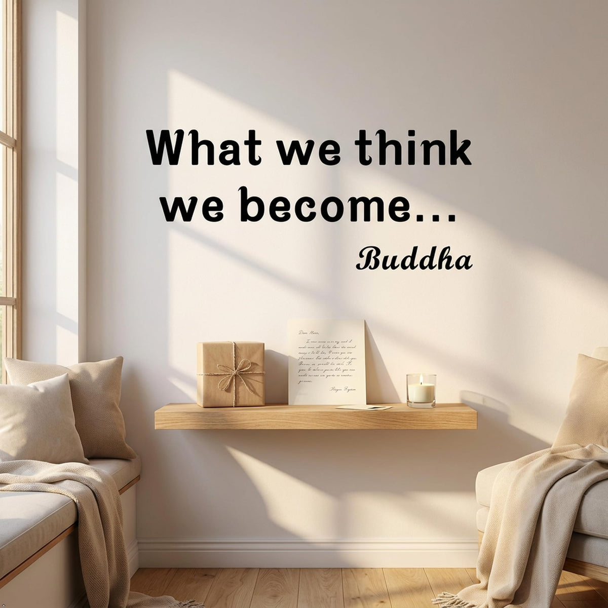 Picniva What We Think Become Buddha Vinyl Wall Decal Quote (Black, 30''Width)