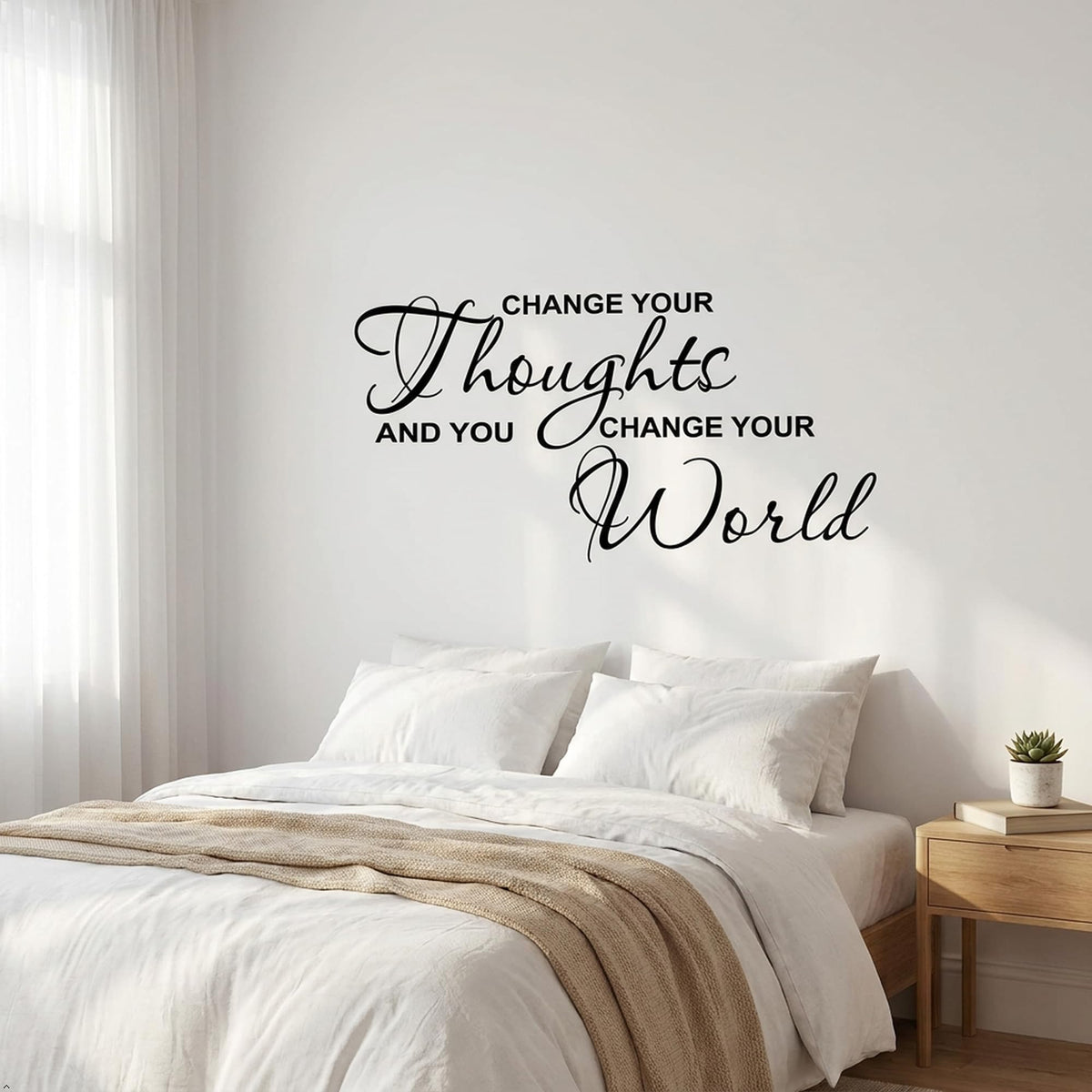 Picniva Change Your Thoughts and You Change Your World Wall Decal - Motivational Quote Vinyl Sticker for Office, Classroom, and Home Decor