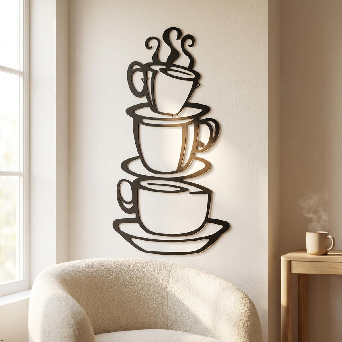 Picniva Coffee Cup Removable Vinyl Wall Decal for Kitchen, Black, 15 x 8 in