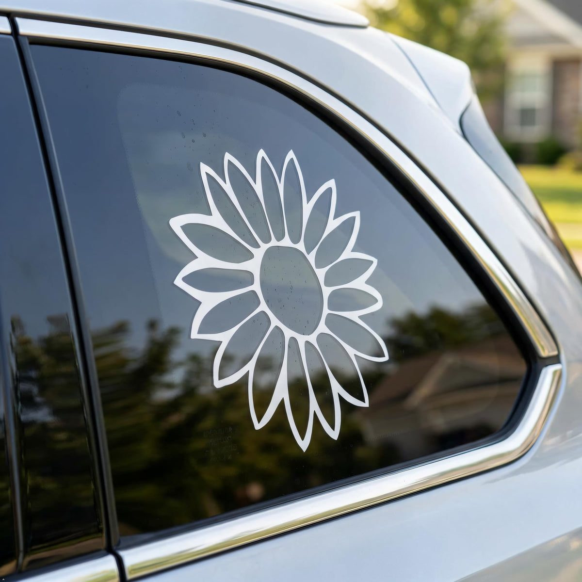Decaltor Flower Outline Vinyl Decal, White, 5 in, Car Window Sticker