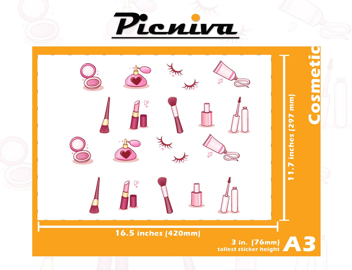 Picniva Makeup Clear Vinyl Wall Stickers, A3, 3 in Tallest
