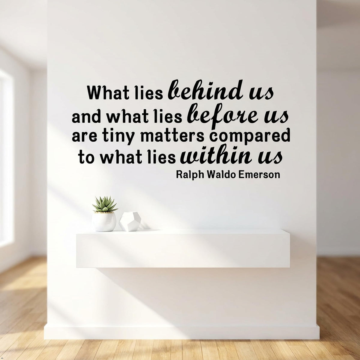 Picniva Inspirational Quote Wall Decal What Lies Behind Us Ralph Waldo Emerson Motivational Saying Lettering Vinyl Sticker Art for Home Office Classroom Living Room Decor