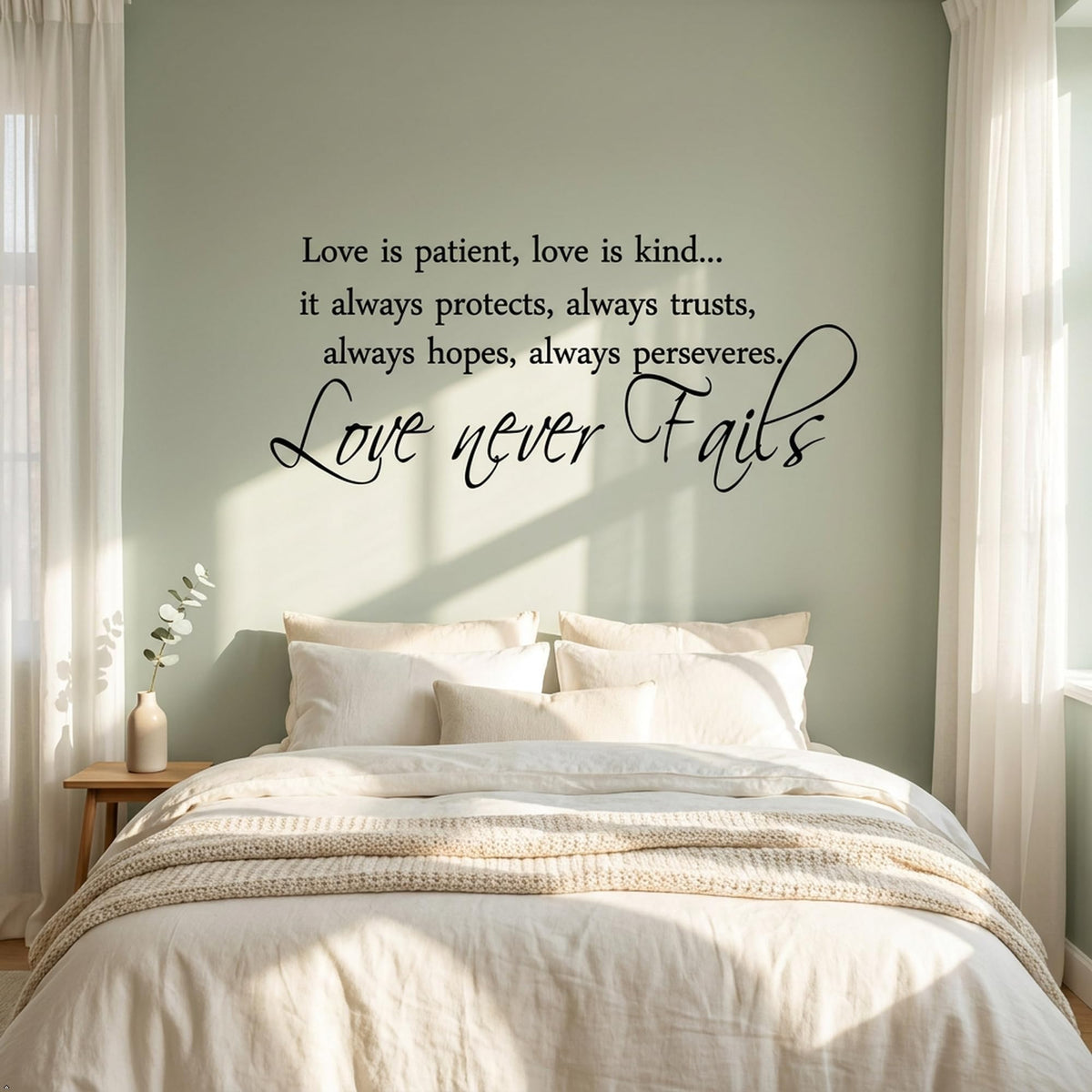 Picniva Love Is Patient Scripture Vinyl Wall Decal, White, 30 x 13 in